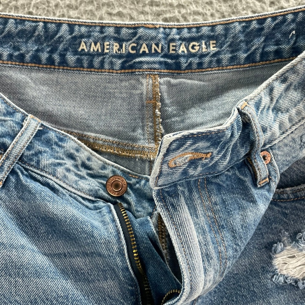 American Eagle Denim Shorts Womens 10 Blue Distressed High Rise Frayed Raw Hem - Picture 7 of 11